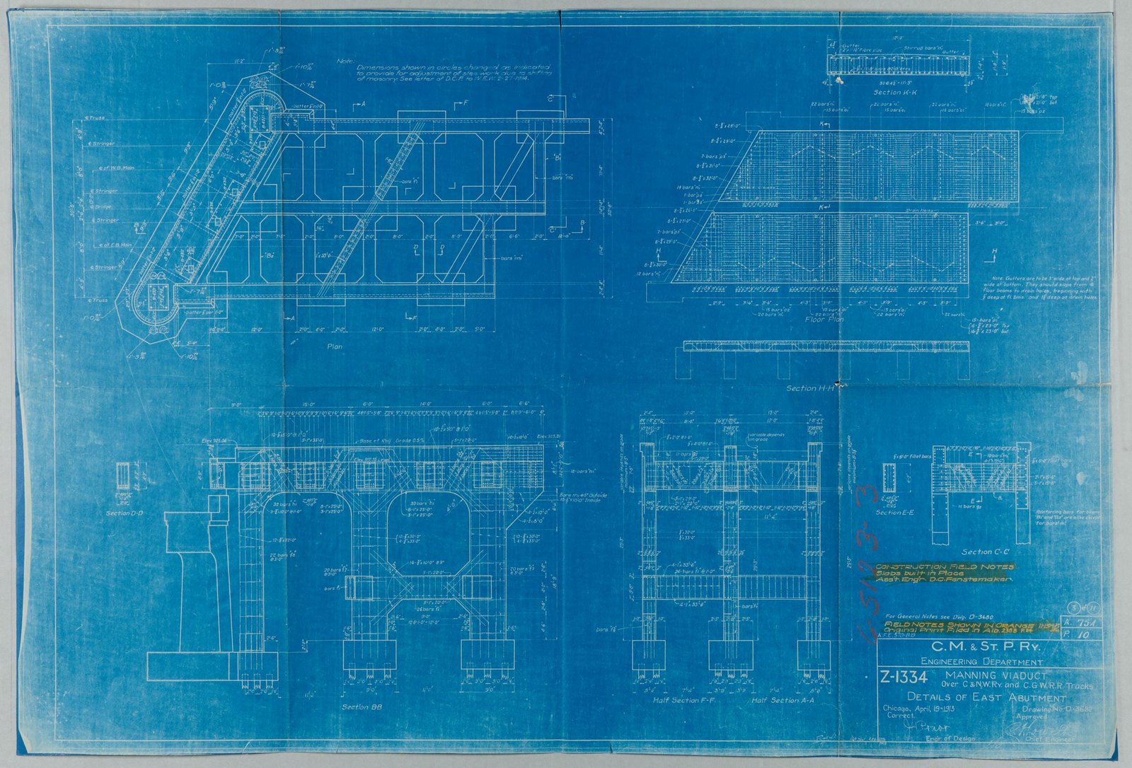 Details of west truss pier (pier #1).  Courtesy of Milwaukee Road Archives at the Milwaukee Public Library